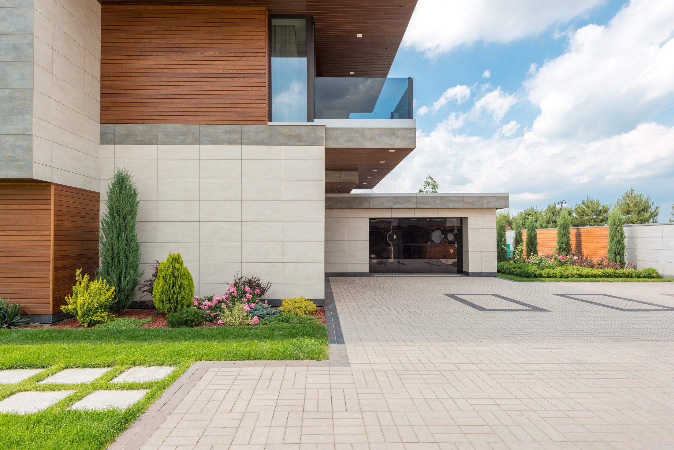 Tiled Floor Driveway of a Garage